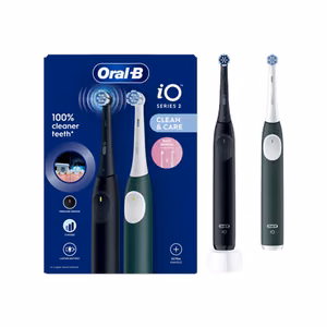 Oral-B iO2 Duo – rechargeable electric toothbrush, 2 brush heads, 3 cleaning modes, night black/forest green
