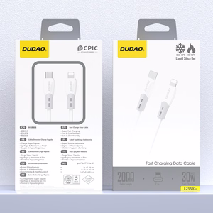 Dudao L25SX 30W USB-C - Lightning -kaapeli pehmeällä silikonisuojalla 2m - valkoinen