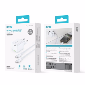 BWOO GaN PD 30W wall charger 1x USB-C port with 60W cable USB-C 2A white