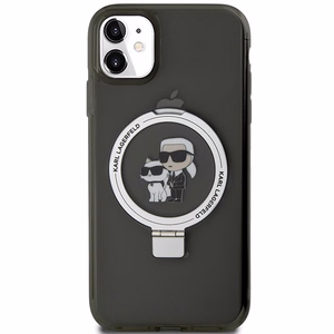 Karl Lagerfeld Ring Stand Karl&Choupette MagSafe suojakuori iPhone 11 / Xr:lle - musta