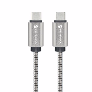 Kaapeli USB C - USB C Forcell F-Energy QC4.0 PD 3A 60W Metal 1 m C237 hopeinen