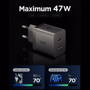 Spigen Essential EE472EU-GAN 2-porttinen 47 W seinälaturi – tummanharmaa