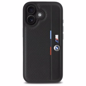 BMW M Perforated Tricolor Detail Line Suojakuori iPhone 16:lle - musta
