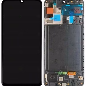 LCD näyttö Samsung A505 A50 2019 kosketusnäytöllä ja kehyksellä musta OLED (todellinen koko)
