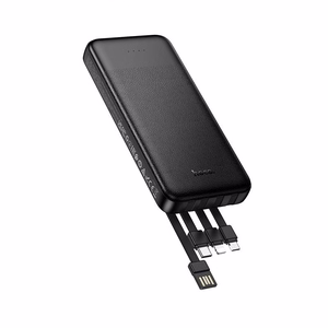 Hoco J163 -varavirtalähde 10000 mAh 2A neljällä sisäänrakennetulla kaapelilla USB-A + USB-C + Lightning + Micro USB, musta