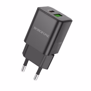 Borofone Seinälaturi BN14 Royal GaN - USB + Type C - QC 3.0 PD 30W musta