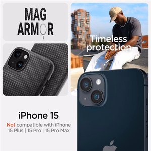 Spigen Mag Armor MagSafe Suojakuori iPhone 15:lle - Matta Musta