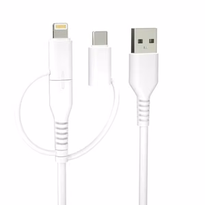 Forever kierrätettävä kaapeli 3in1 1,5 m 2,4A USB-A - USB-C + microUSB + Lightning KR3W1-00 valkoinen