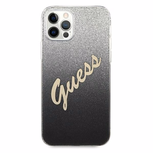 Guess GUHCP12LPCUGLSBK iPhone 12 Pro Max 6.7" musta/musta kovakotelo Glitter Gradientti Script