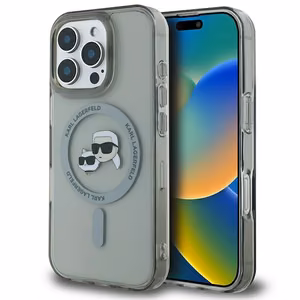 Karl Lagerfeld IML Metal Karl ja Choupette Head MagSafe Suojakuori iPhone 16 Pro Max:lle - Musta