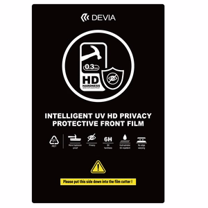 Devia näytönsuojakalvo-setti UV 0,3mm HD privacy 10 kpl 6H leikkurille älypuhelimen LCD-näytölle
