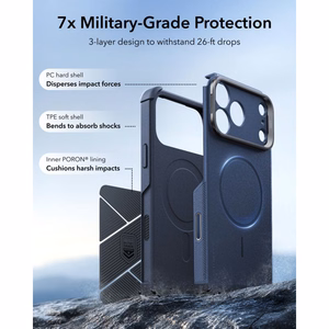 ESR Cyber Tough Kickstand MagSafe suojakuori malleille iPhone 18 Pro / 17 Pro, tummansininen