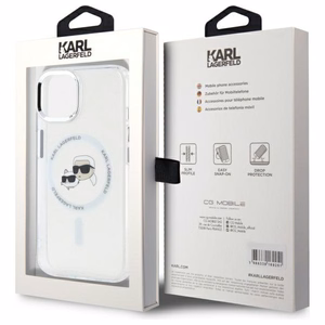 Karl Lagerfeld IML Metal Karl&Choupette Head MagSafe iPhone 15 Case - White