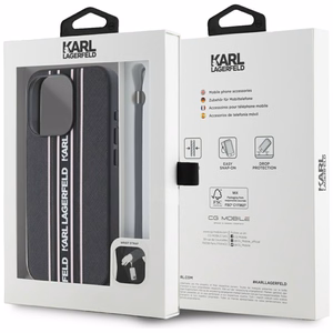 Karl Lagerfeld Saffiano Athleisure Stripes Cord Suojakuori iPhone 15 Pro:lle - vaaleanpunainen