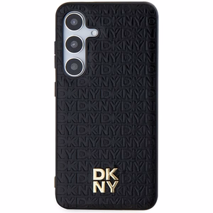 DKNY Nahkainen Pattern Metal Logo MagSafe Suojakuori Samsung Galaxy S24+:lle - Musta