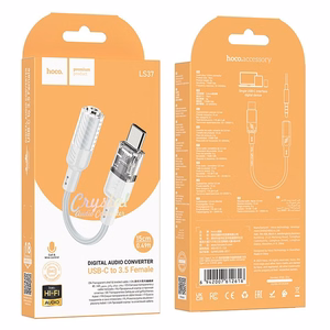 Hoco LS37 - AUX-sovitin USB-C - Jack 3.5mm 0.15m (läpinäkyvä/harmaa)