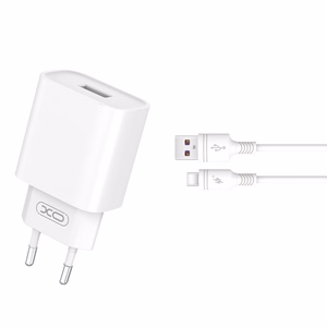 XO seinälaturi CE02D QC 3.0 18W 1x USB, valkoinen + USB-C-kaapeli