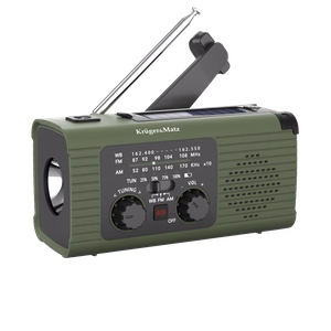 Kruger&Matz kannettava aurinkokäyttöinen SOS-hätäradio, 5000 mAh:n varavirtalähde, taskulamppu ja dynamo