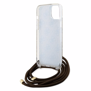 Guess Crossbody Cord 4G Print -suojakuori iPhone 15 / 14 / 13:lle - ruskea