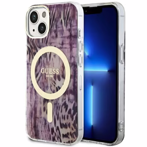 Guess Leopard MagSafe suojakuori iPhone 14:lle - vaaleanpunainen