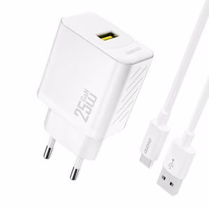 Dudao A27STEU 25W GaN USB-A seinälaturi USB-A - USB-C kaapelilla - valkoinen