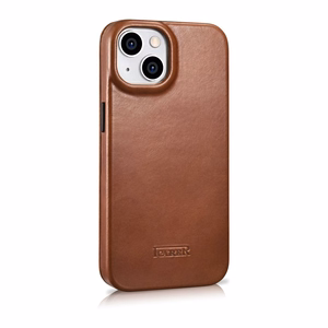iCarer CE Öljyvaha Premium Nahka Folio Case iPhone 14 Plus magneettinen flip tapauksessa MagSafe ruskea (AKI14220707-BN)