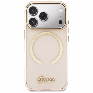 Guess IML Script Metal MagSafe Suojakuori iPhone 17 Pro:lle - Vaaleanpunainen