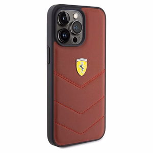 Ferrari nahkainen Stitched Lines -suojakuori iPhone 15 Pro Maxille - punainen