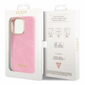 Guess Croco Collection Suojakuori iPhone 14 Pro:lle - vaaleanpunainen
