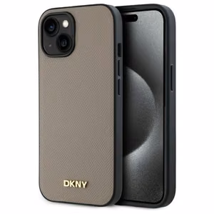 DKNY Grained Metal Logo MagSafe Suojakuori iPhone 15:lle - beige