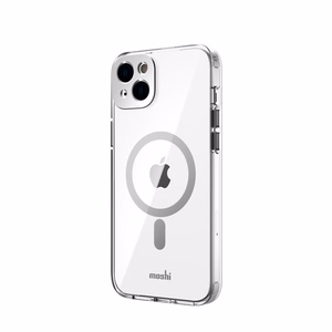 Moshi iGlaze suojakuori iPhone 14 Plus -laitteelle, MagSafe-yhteensopiva, läpinäkyvä Luna Silver -yksityiskohdilla