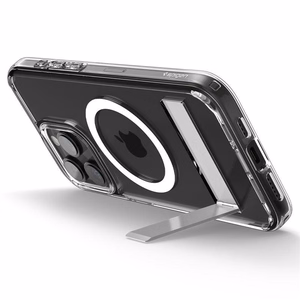 Spigen Ultra Hybrid S MagSafe Suojakuori jalustalla iPhone 15 Pro:lle - Läpinäkyvä