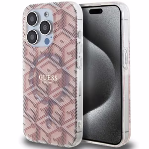 Guess IML GCube MagSafe Suojakuori iPhone 15 Pro:lle - vaaleanpunainen