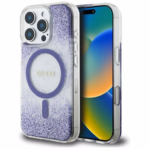 Guess HC Resin Bottom Glitter MagSafe Suojakuori iPhone 16 Pro Maxille - violetti