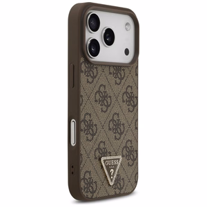 Guess Leather 4G Triangle Strass MagSafe Suojakuori iPhone 17 Prolle - ruskea