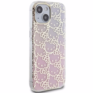 Hello Kitty IML Gradient Electrop Crowded Kitty Head Suojakuori iPhone 15:lle - vaaleanpunainen