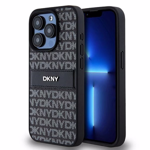 DKNY Nahkainen Mono Raita ja Metallinen Logo Suojakuori iPhone 15 Pro Max:lle - musta