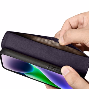 iCarer Lompakko Kotelo 2in1 Kotelo iPhone 14 Nahka Flip Cover Anti-RFID Tumman violetti (WMI14220725-DP)