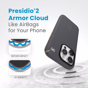 Speck Presidio2 Pro ClickLock MagSafe suojakuori iPhone 15 Pro -laitteelle, hiilenharmaa ja kylmän pronssin sävyinen