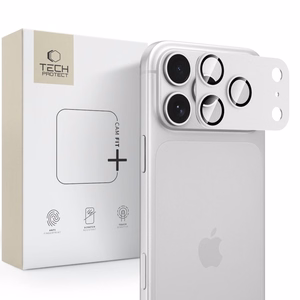 Tech-Protect Camfull Fit+ -karkaistu kameran suojalasi laitteelle iPhone 18 Pro – hopeanvärinen
