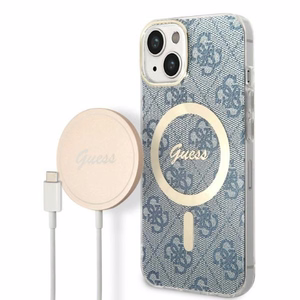 Setti Guess GUBPP14MH4EACSB kotelo+laturi iPhone 14 Plus 6.7" sininen kovakotelo 4G Print MagSafe