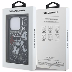 Karl Lagerfeld Liquid Glitter Choupette Logo Suojakuori iPhone 16 Pro Maxille - Musta