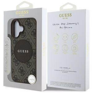 Guess HC MagSafe PU 4G Circle Classic Logo Suojakuori iPhone 16:lle - ruskea