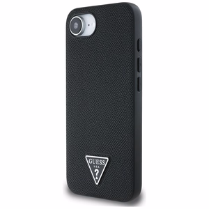 Guess HC MagSafe Grained PU Triangle Logo Suojakuori iPhone 16e:lle - Musta