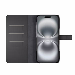 Puro Wallet Detachable MagSafe 2in1 PU-nahkainen Suojakuori läpällä ja lompakolla iPhone 16 Prolle - musta