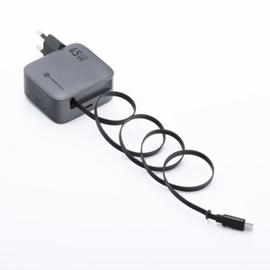 Puhelinlaturi Forcell F-Energy GaN USB C + sisaanvedettava kaapeli USB C PD QC4.0 3A 45W VT-R5 harmaa