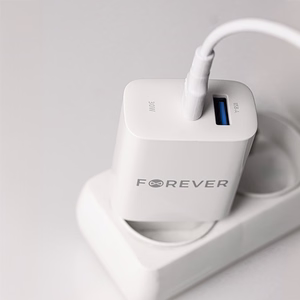 Forever TC-07-30AC PD QC charger 1x USB-C 1x USB 30W white + USB-C - USB-C cable 60W