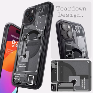 Spigen Ultra Hybrid Mag Suojakuori MagSafella iPhone 15 Plus:lle - Tummanharmaa (Zero One Pattern)