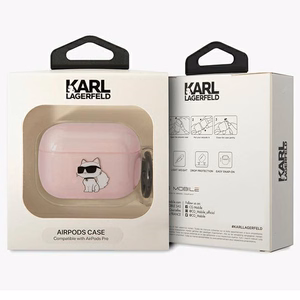 Karl Lagerfeld KLAPHNCHTCP vaaleanpunainen suojus AirPods Pro:lle Ikonik Choupette