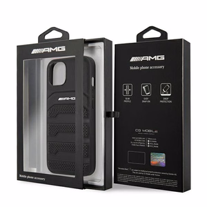 AMG Nahka Debossed Lines kotelo iPhone 13 mini - musta